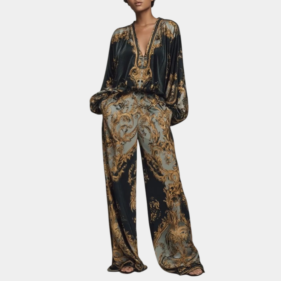 Valentina | Complete Baroque Floral Suit with Palazzo Trousers