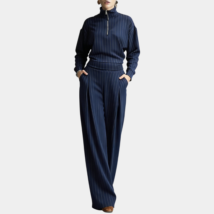 Celeste | Complete with high collar and zip in stripes