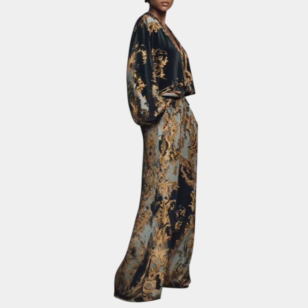 Valentina | Complete Baroque Floral Suit with Palazzo Trousers