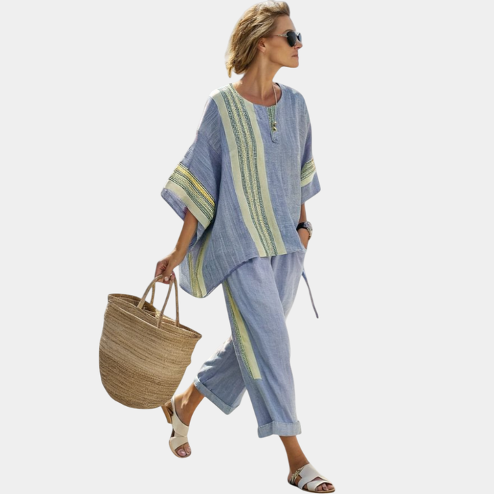 Tess | Elegant Lavender and Mustard Striped Trousers