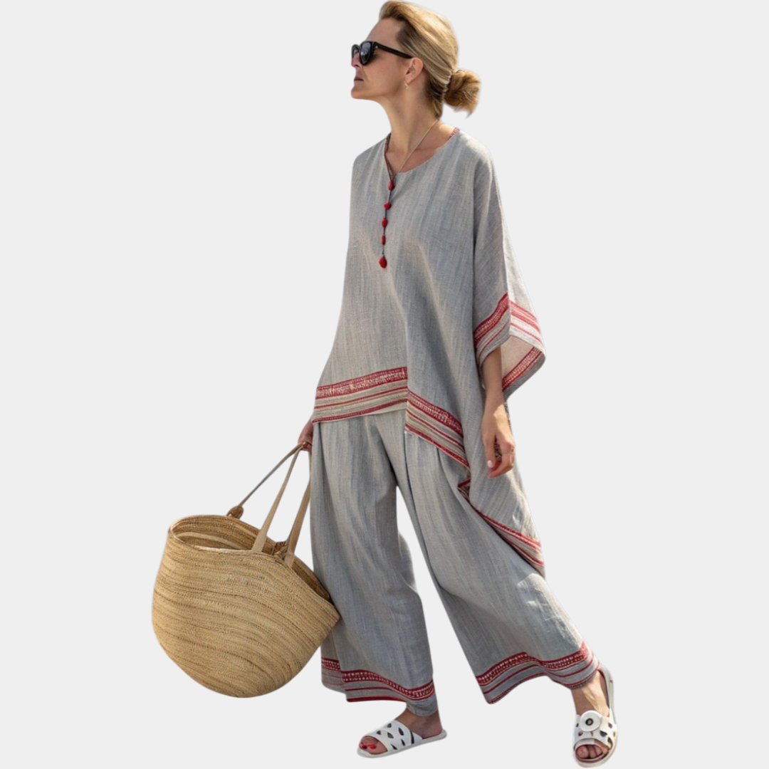 Rossella | Asymmetrical Blouse with Sophistication and Ethnic Wide Trousers