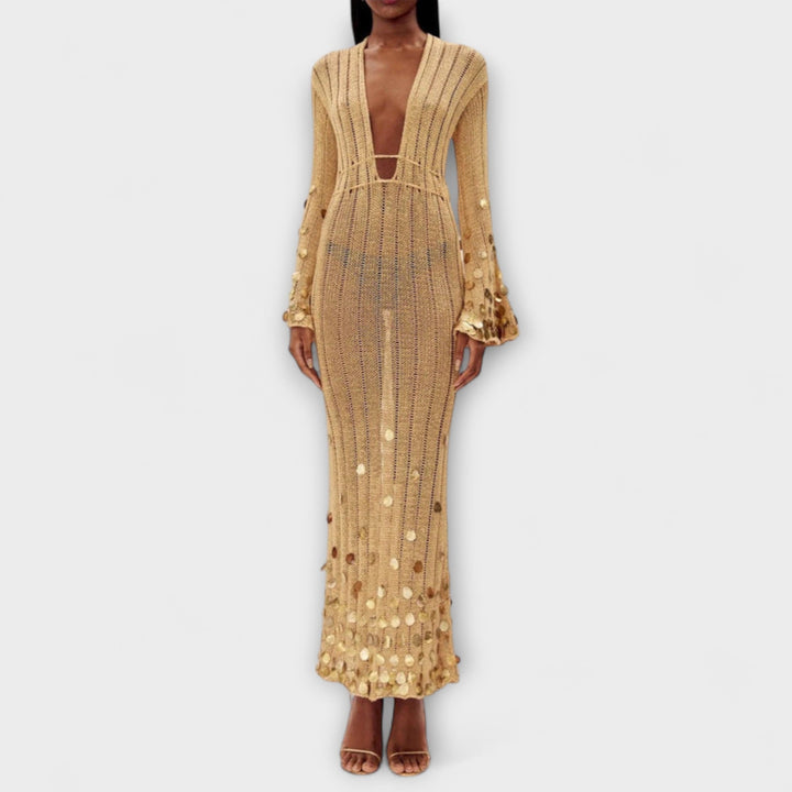 Susan | Gold Knitted Maxi Dress