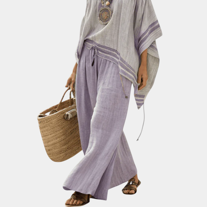 Serenella | Top and trousers with wide legs and stripes