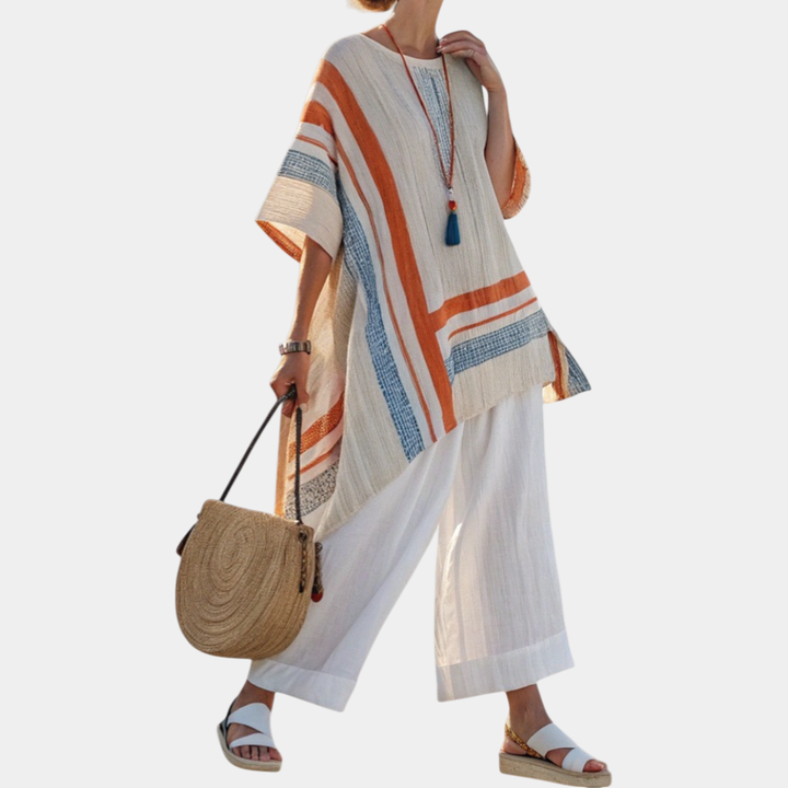 Loredana | Sophisticated asymmetric blouse and wide trousers