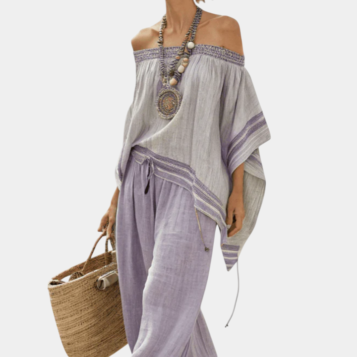 Serenella | Top and trousers with wide legs and stripes