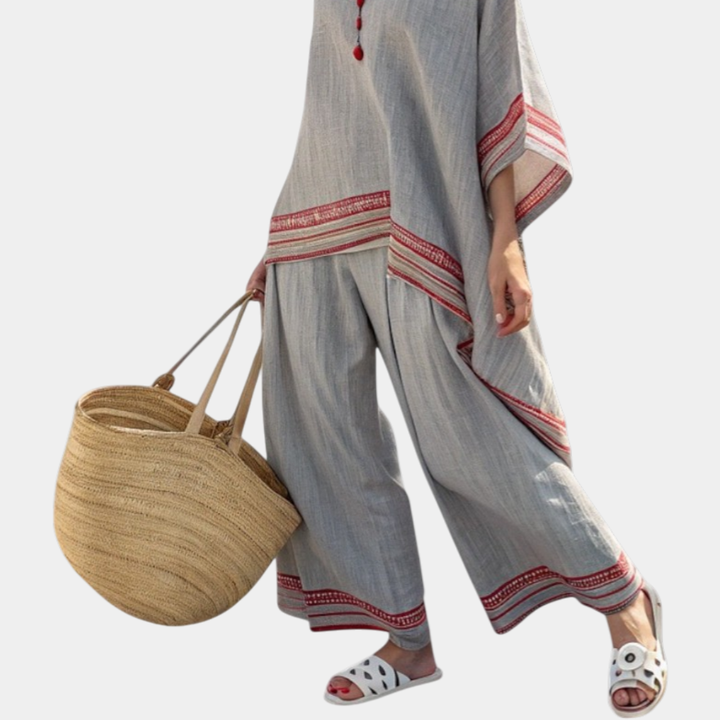 Rossella | Asymmetrical Blouse with Sophistication and Ethnic Wide Trousers