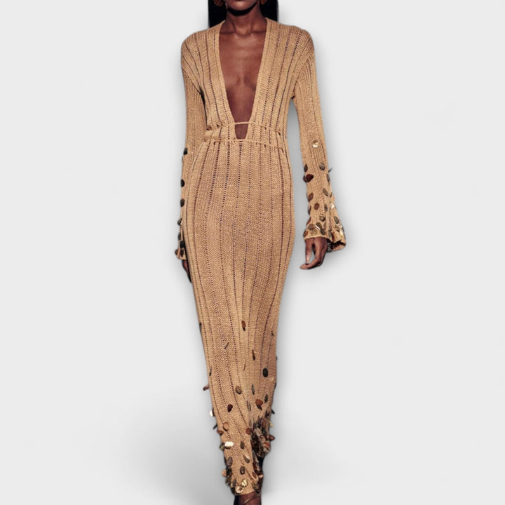 Susan | Gold Knitted Maxi Dress