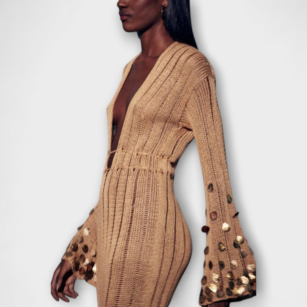 Susan | Gold Knitted Maxi Dress