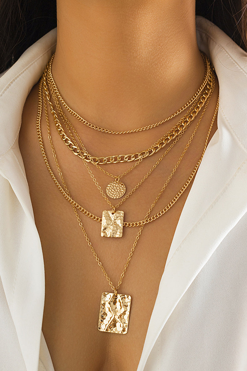Necklace with Geometric Pendant on Metal Chain