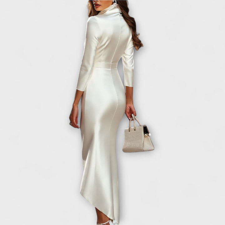 Elsie | White Satin V-Neck Dress