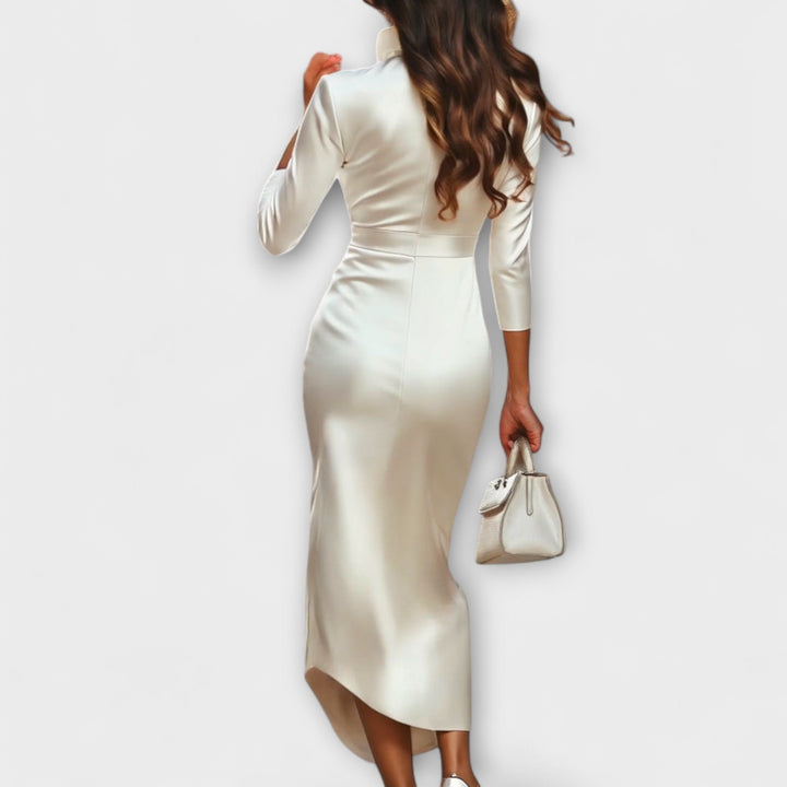 Elsie | White Satin V-Neck Dress