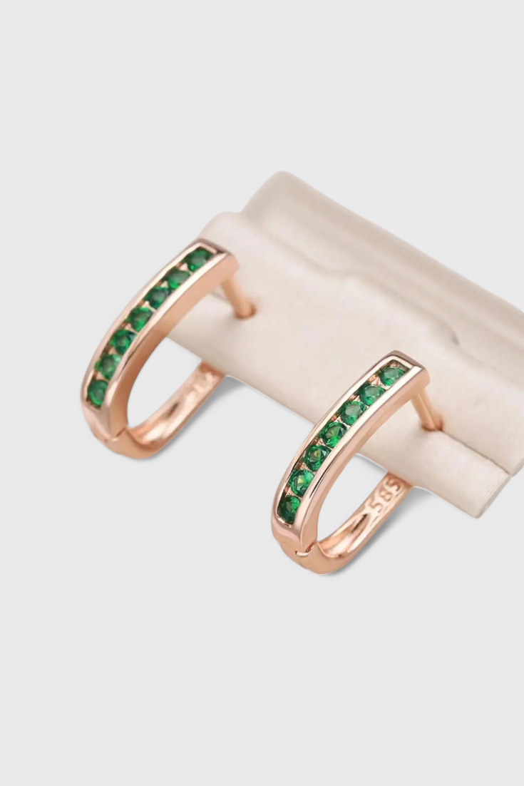 Emerald and Diamond Hoop Earrings in Gold