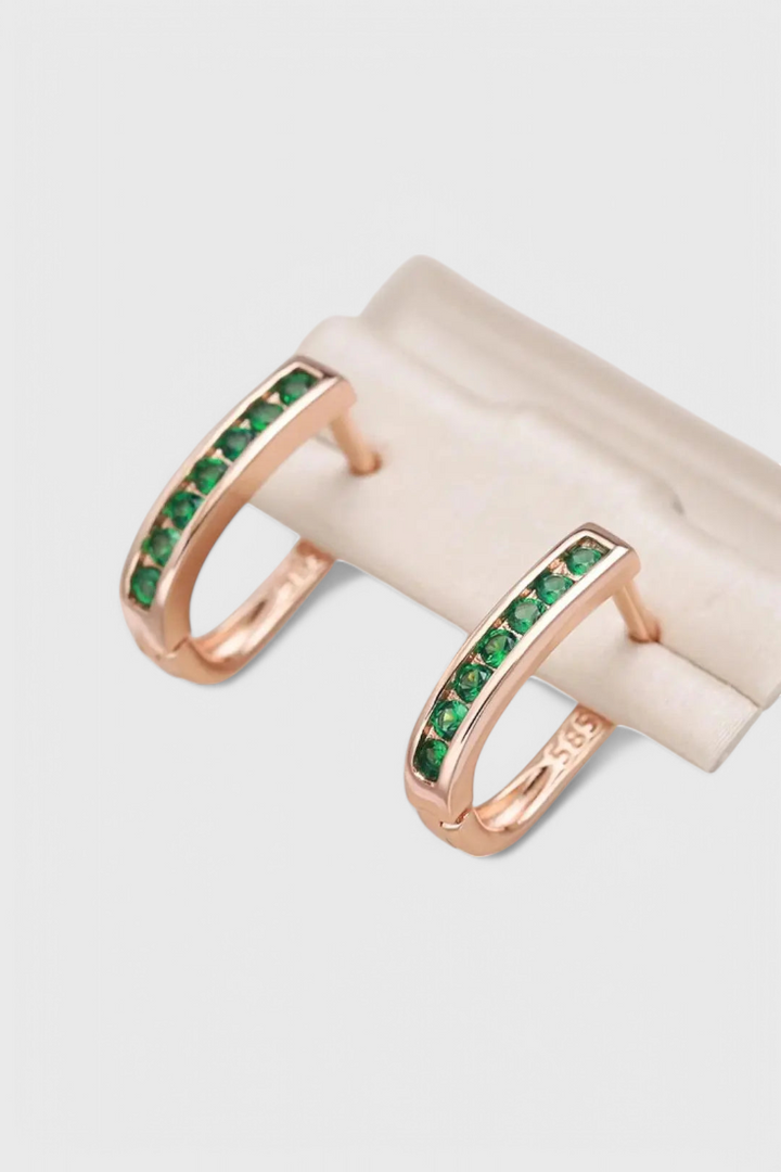Emerald and Diamond Hoop Earrings in Gold