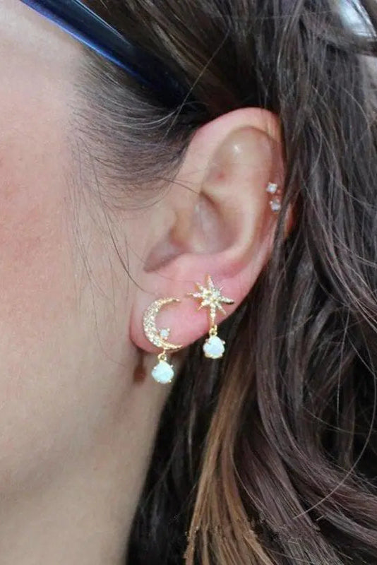 Moon and Stars Earrings in Gold
