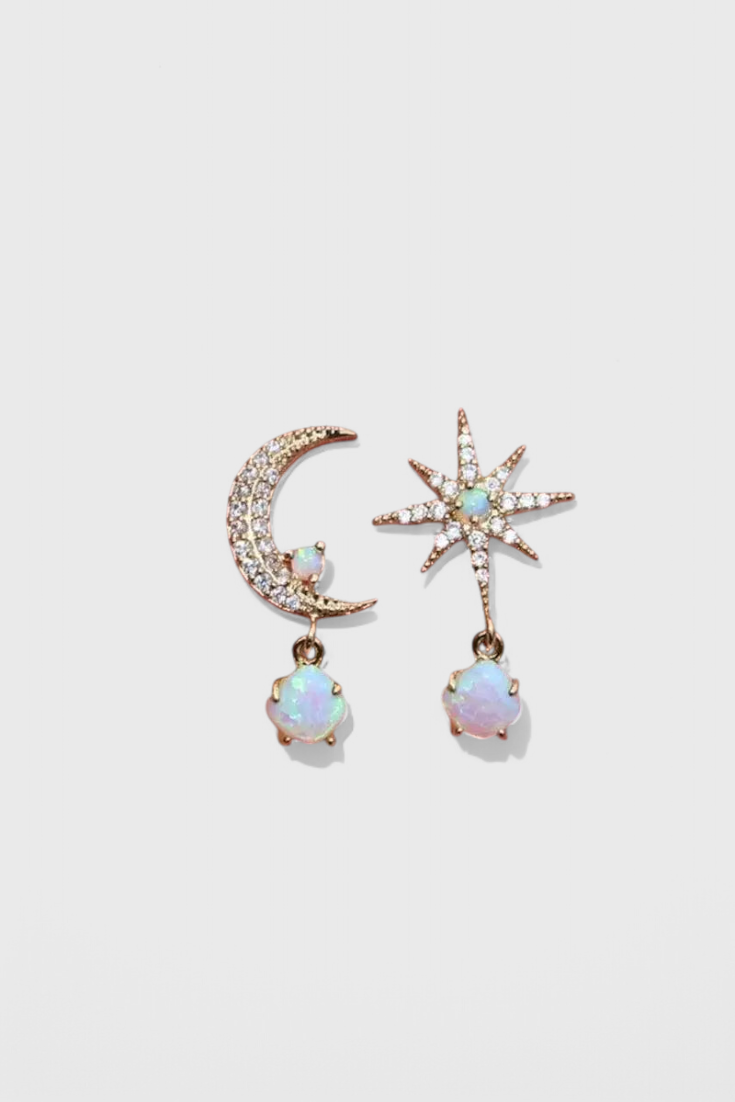 Moon and Stars Earrings in Gold