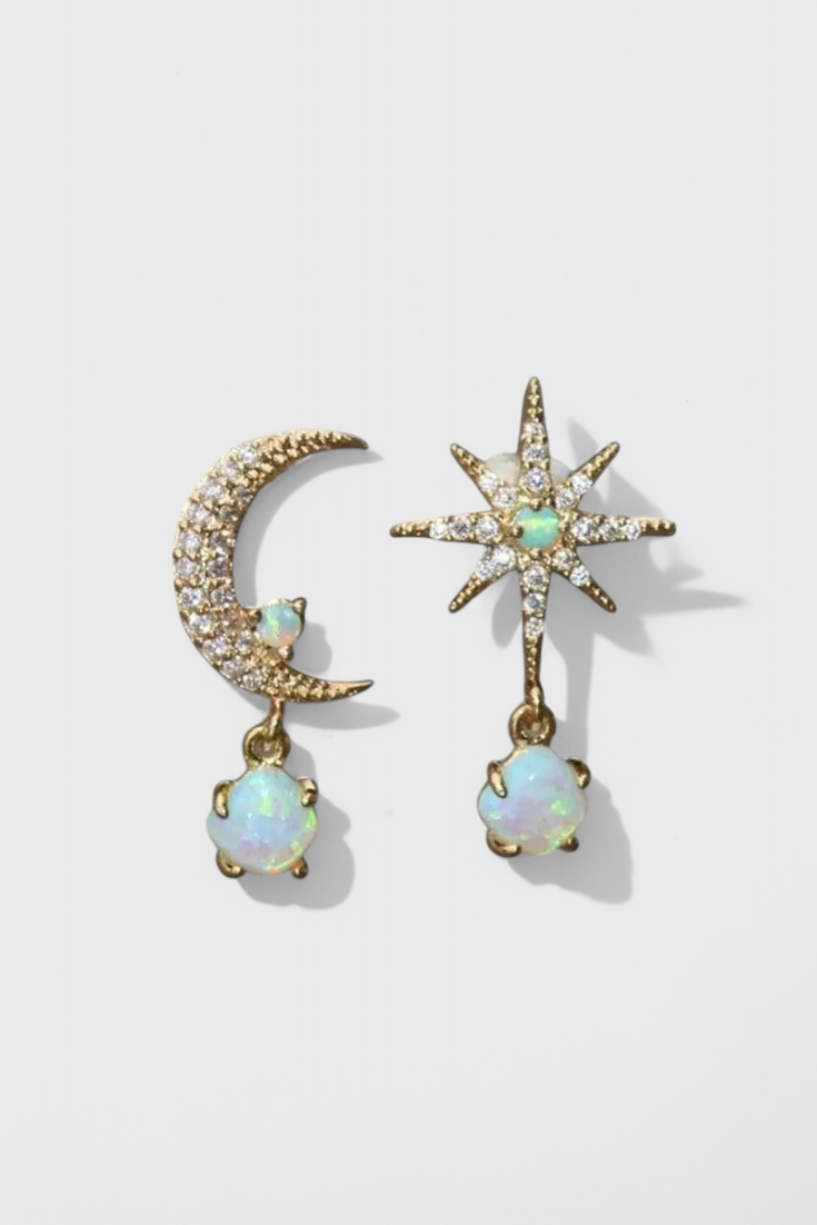 Moon and Stars Earrings in Gold