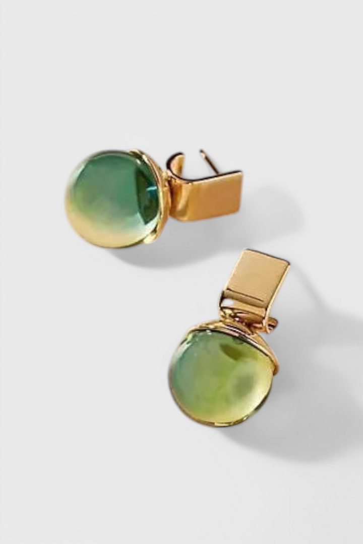 Vintage Earrings with Green Crystals in Gold
