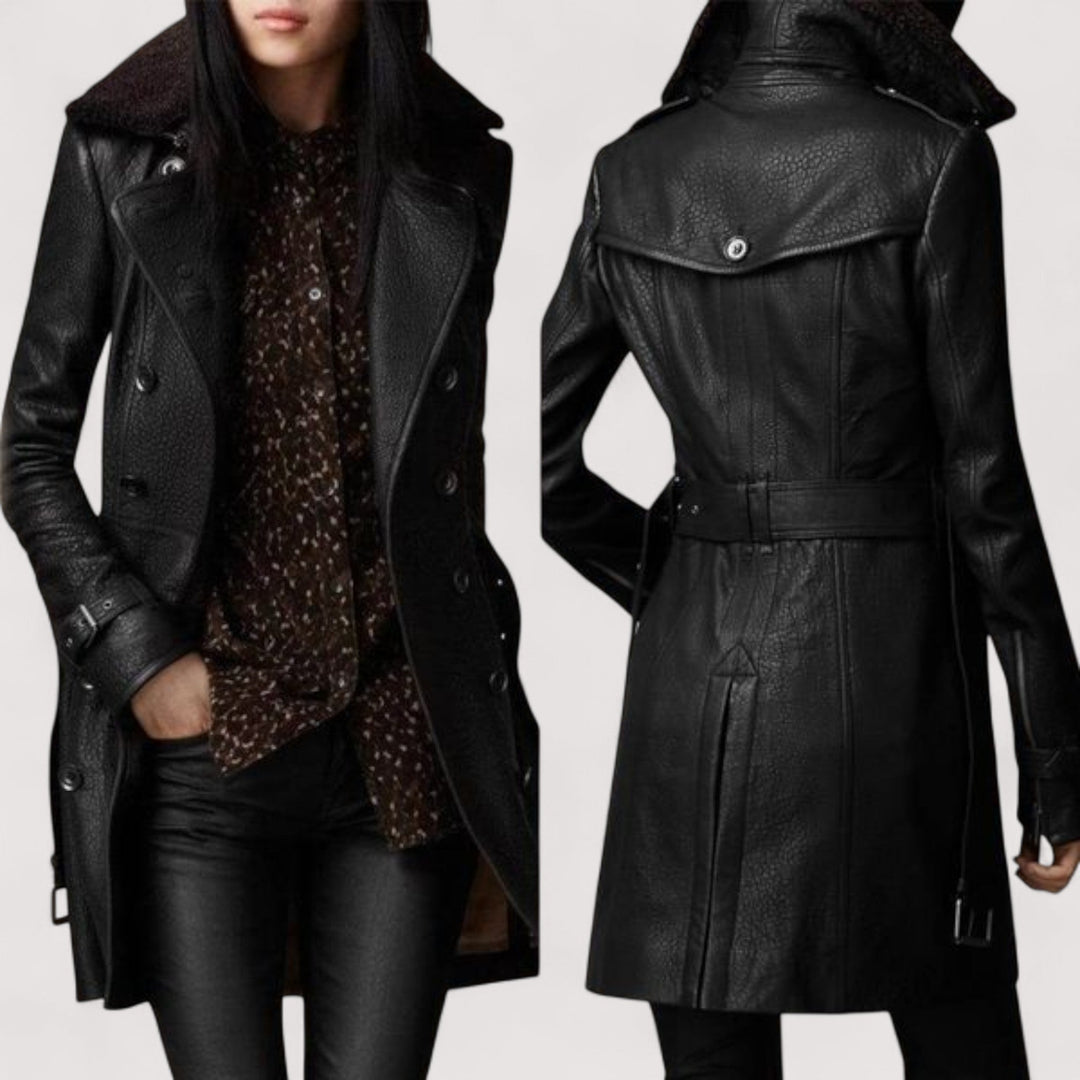 Valentina™ | Elegant Leather 3/4 Length Coat