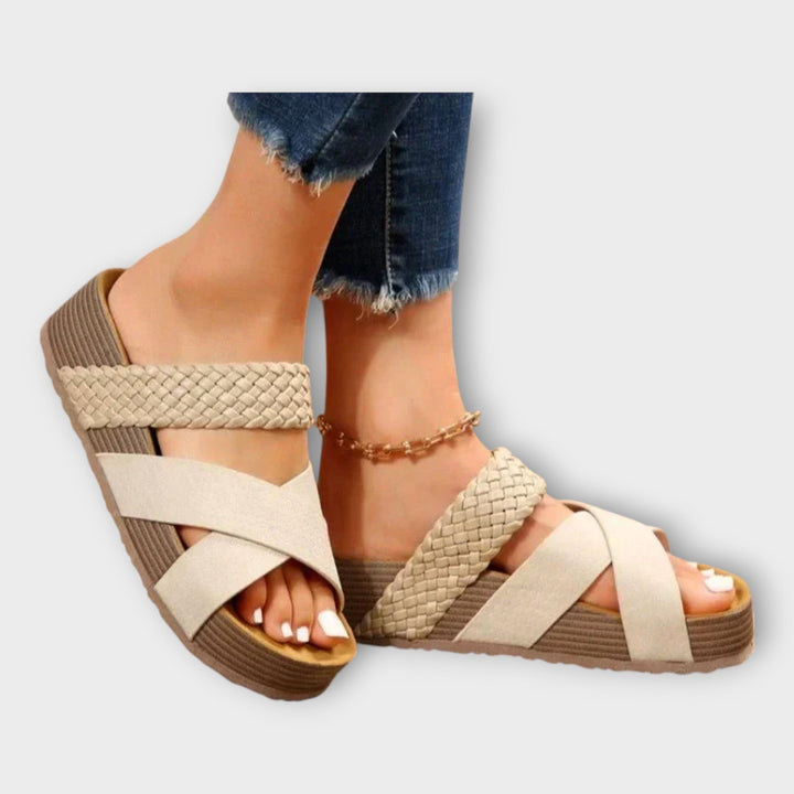 Sandals with Platform and Woven Details and Wide Straps